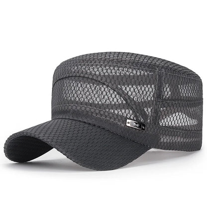 FashionSummer Men's Summer Hat Mesh Military Caps FlatTop Snapback Adjustable Baseball Cap Cadet ArmyMan Breathable Trucker Caps