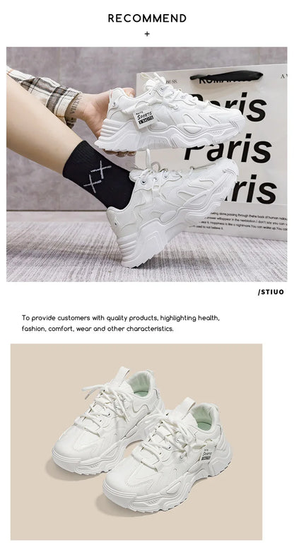 Women's Shoes Platform Autumn Leather 2023 New Versatile Black Casual Sneaker Solid Color Lace-up Vulcanize Shoes Tenis Feminino