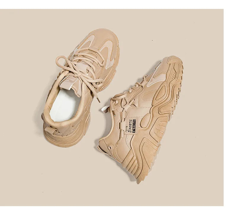 Women's Shoes Platform Autumn Leather 2023 New Versatile Black Casual Sneaker Solid Color Lace-up Vulcanize Shoes Tenis Feminino