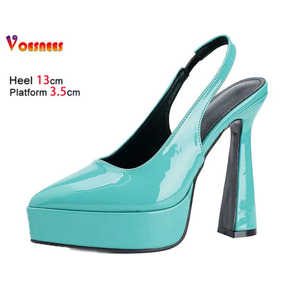 Size 36-41 Pointed High Heels For Women Platform Summer Green Shallow Mouth Single Shoes 13CM Fashion Easy Matching Woman Pumps