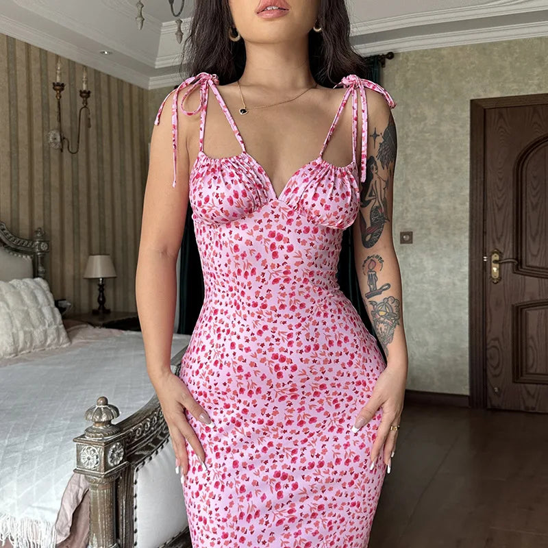 Women Elegant Floral Beach Vacation Long Summer Dress