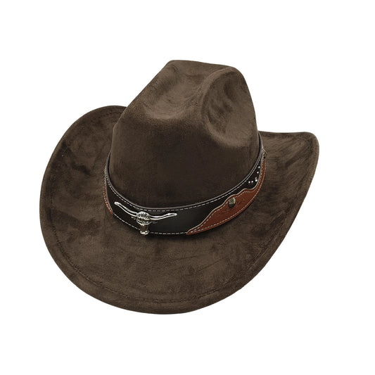 Cow Head Belt Suede Leather 7.5CM Western Cowboy Fedora Hat Women's Men's Church Jazz Hat Fashion Travel Party Hat Denim Hat