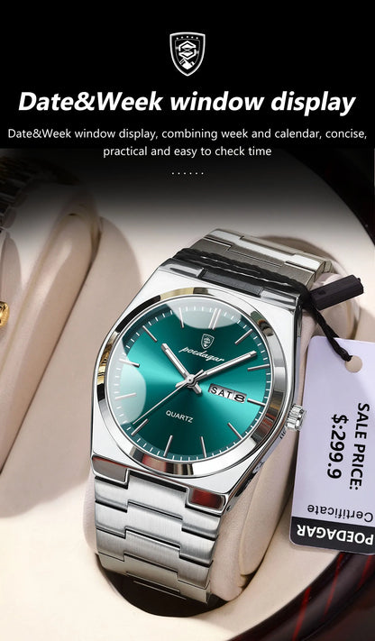 POEDAGAR Luxury Sport Quartz Man Wristwatch Waterproof Luminous Date Week Men Watches Stainless Steel Men's Watch Male Reloj+box