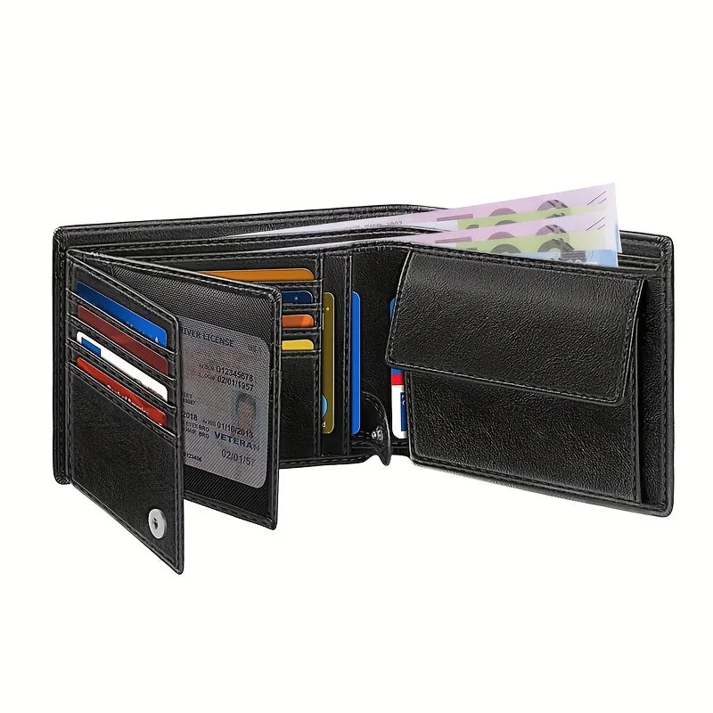 YATBEST Men's Wallet RFID Anti-Theft Brush Loose Leaf Three Fold Wallet Large Capacity With Zero Money Bag Credit Card Bag