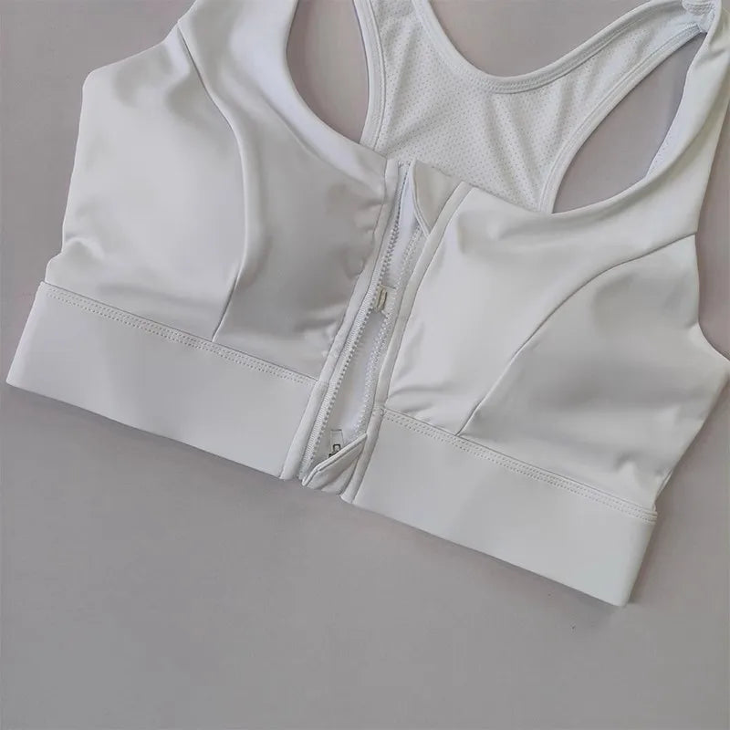 Women's High Impact Front Zipper Sports Bra Shockproof Quick Dry Yoga Top Running Vest Fitness Adjust Gym Underwear