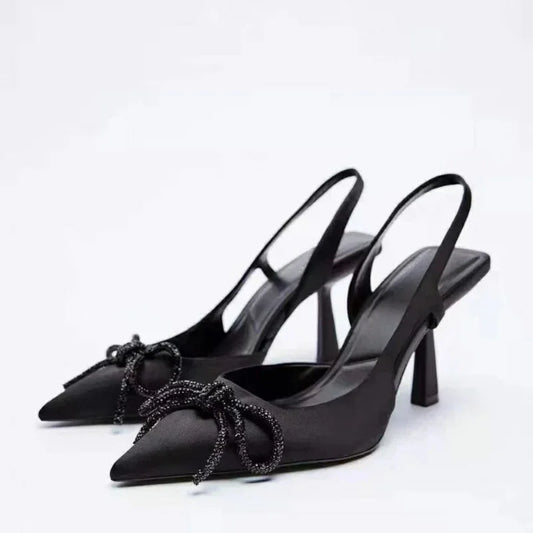 Woman High Heels Sparkly Bow Sandals Pointed Toes