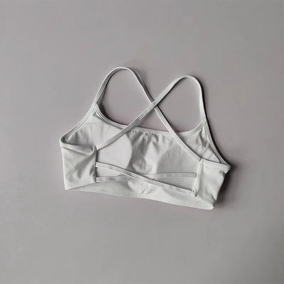 Women's Solid Color Fitness Bra Soft Cross Back Gym Sports Top with Chest Pad Push-Up Yoga Vest Sport Bra Yoga Gym Crop Top