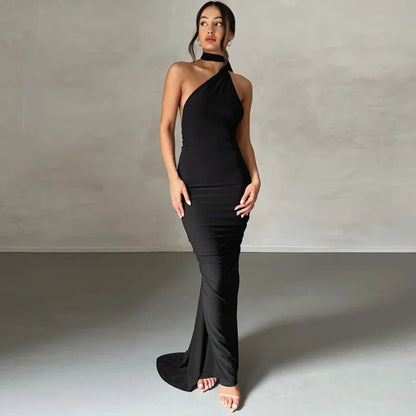 Womens Elegant Evening Party Cocktail Long Dress Sexy Backless Open Back Ruched Slim Bodycon Formal Wedding Guest Maxi Dress