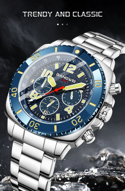 BANGWEI 2025 Luxury Watches Men Fashion Sports Quartz Wristwatches 30M Waterproof Luminous Chronograph Mens Watch Reloj Hombre
