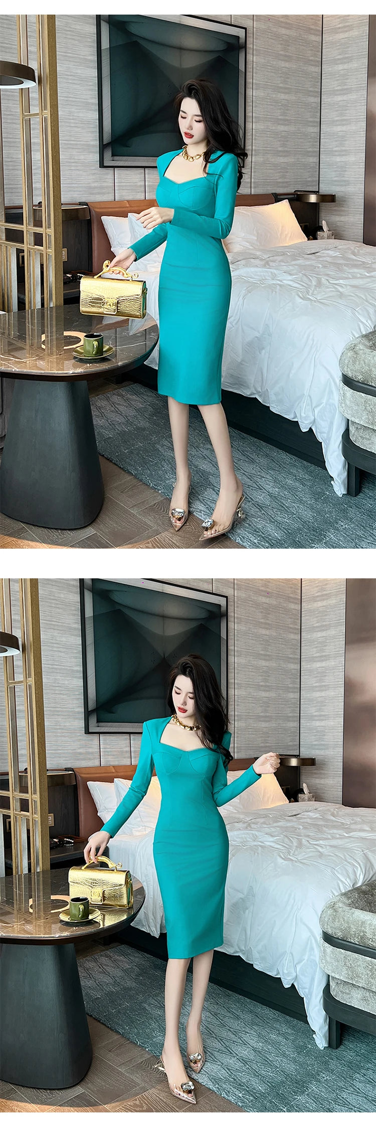 French Elegant Dress for Women High Quality Celebrity Long Sleeve Bodycon Robe Female Party Business OL Vestidos Banquet Clothes
