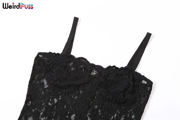 Lace See Through Black Women Maxi Dress
