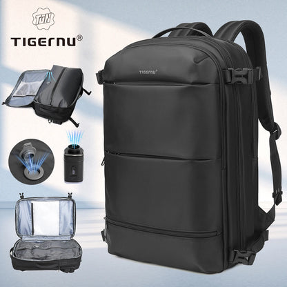 Tigernu Vacuum Compression Backpacks Men Travel Backpack Expandable USB Bag Large Capacity 17 Laptop Bags For Schoo Cabin Bags
