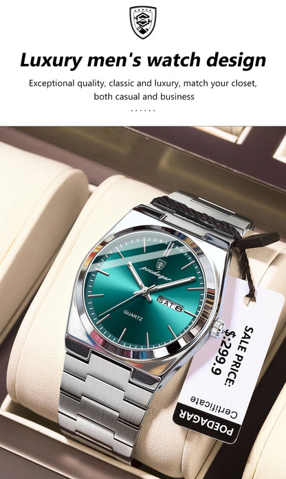 POEDAGAR Luxury Sport Quartz Man Wristwatch Waterproof Luminous Date Week Men Watches Stainless Steel Men's Watch Male Reloj+box