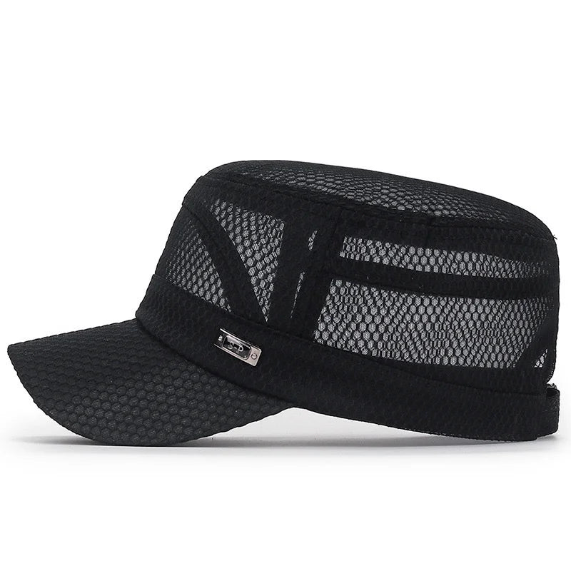 FashionSummer Men's Summer Hat Mesh Military Caps FlatTop Snapback Adjustable Baseball Cap Cadet ArmyMan Breathable Trucker Caps