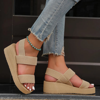 Women's Leisure Wedge Sandals Open Toe Thick Soled Platform Summer Casual Shoes Back Strap Light Weight Ladies Slingback Sandals