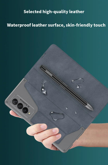 Card Slot Flip Wallet Leather Z Fold5 Fold6 Case For Samsung Galaxy Z Fold 6 5 4 3 5G With Removable S Pen Slot Holder Cover