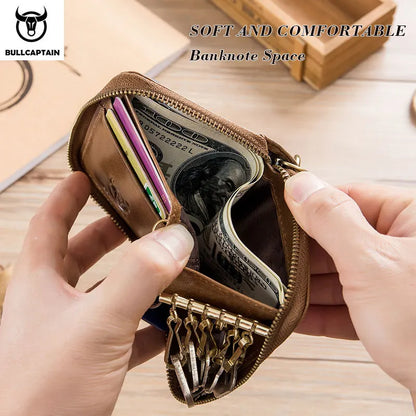 BULLCAPTAIN Genuine Leather Men's Key Card Bag High-quality Multi-function Key Box Car Key Chain Wallet Mini Card Bag Key Clip