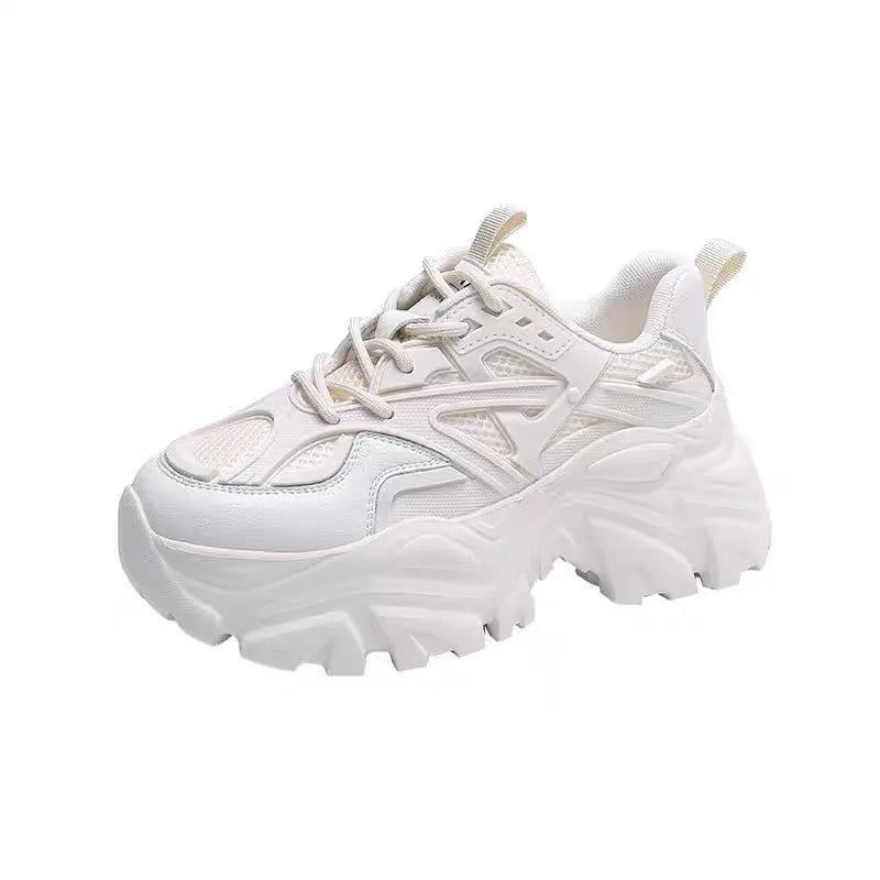 2024 New Women New Fashion Platform Sport Shoes Women Summer Black Casual Chunky Sneakers Women Mesh Leather Platform Shoes