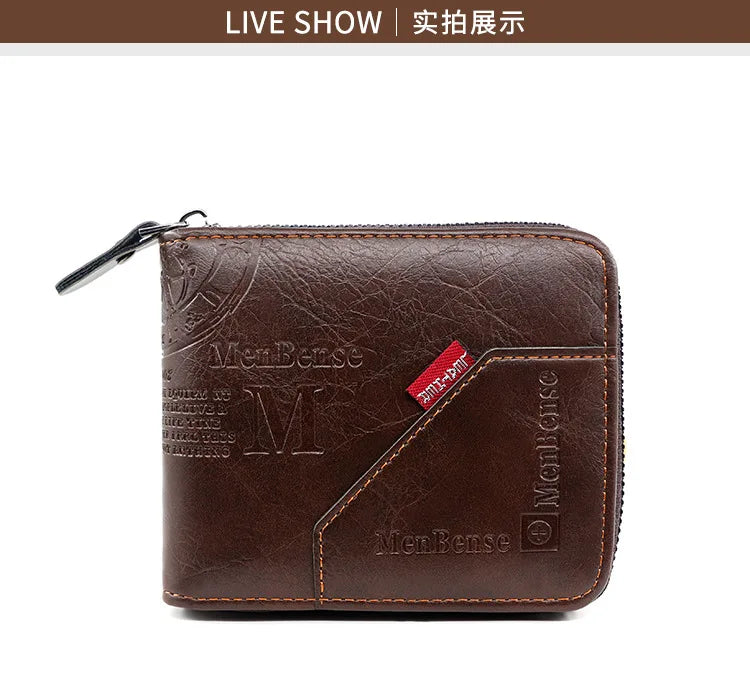 Men's Wallet Made of PU Wax Oil Skin Purse for Men Coin Purse Short Male Card Holder Wallets Zipper Around Money Coin Purse