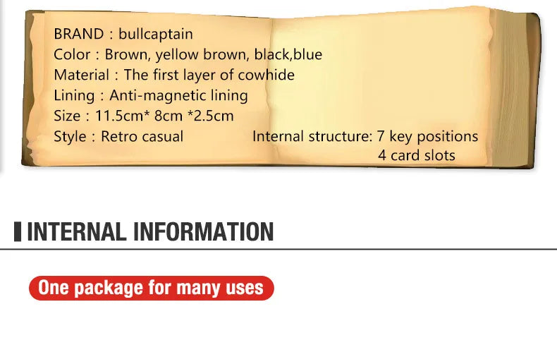 BULLCAPTAIN Genuine Leather Men's Key Card Bag High-quality Multi-function Key Box Car Key Chain Wallet Mini Card Bag Key Clip