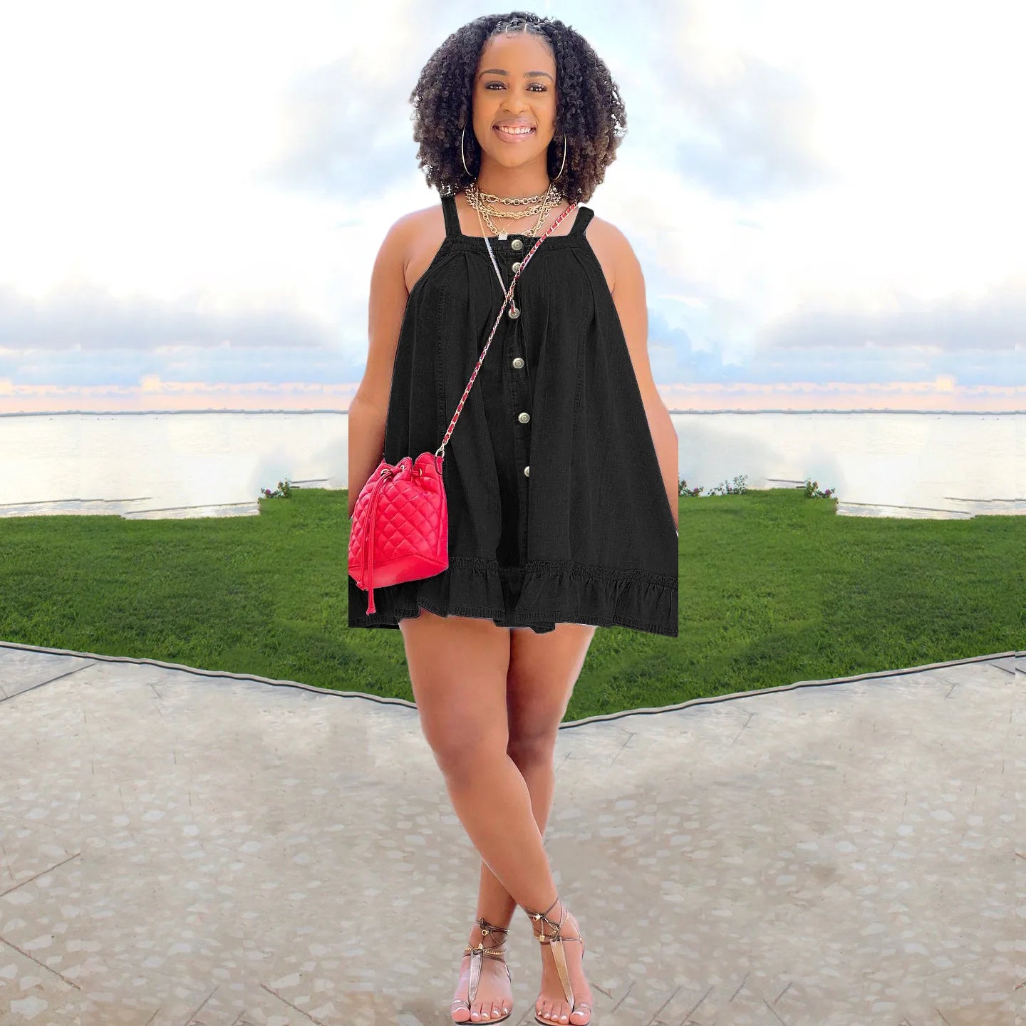 Elegant Women Denim Spaghetti Strap Dress