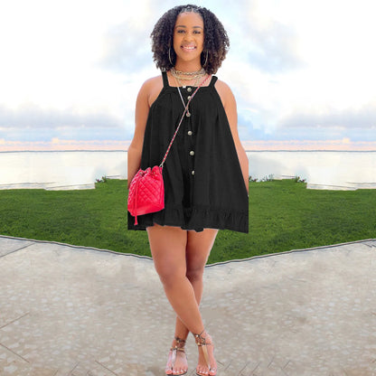 Elegant Women Denim Spaghetti Strap Dress