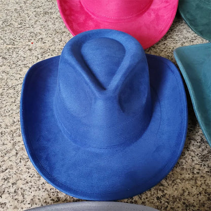 Cow Head Belt Suede Leather 7.5CM Western Cowboy Fedora Hat Women's Men's Church Jazz Hat Fashion Travel Party Hat Denim Hat