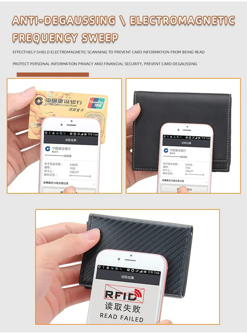 2024 Magnet Anti Rfid Blocking ID Credit Card Holder Case for Men Leather ID Bank Wallets with Magnetic Buckle Closer Cardholder