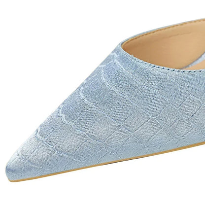 Women 11cm High Heels Retro Green Blue Fashion Catwalk Pumps Lady Silk Satin Heels Stone Pattern Design Shoes Plus Size 34-43