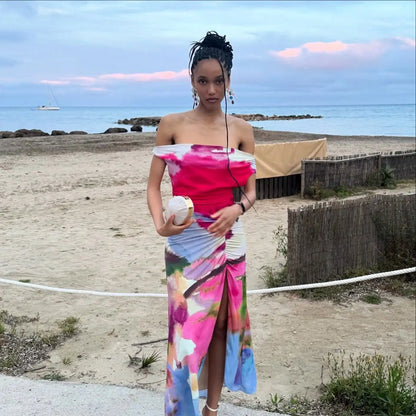 2Pcs Swimsuit with Long Skirt Sexy Women Bikini Beachwear