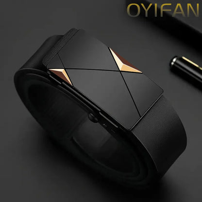 OYIFAN Fashion Men's Belt Men's Genuine Leather Belt Automatic Buckle Ratchet Belt Random Adjustment