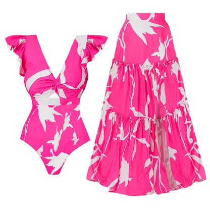 Women Swimsuit with Skirt Beachwear