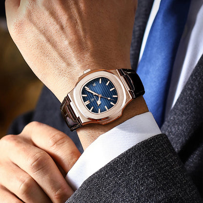 POEDAGAR Top Luxury Square Man Watch Date Waterproof Luminous Quartz Men Watches High Quality Fashion Sports Leather Men's Watch