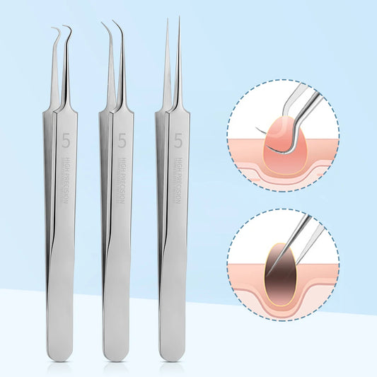 3Pcs Stainless Steel Splinter Acne Clip Cell Tweezer Blackhead Clip Pimple Pin Beauty Set Face Acne Removal Acne Needle Tools