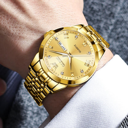 OLEVS New Watch for Men Original Quartz Waterproof Male Wristwatch Gold Stainless Steel Strap High-end Luxury Man Watch Clock