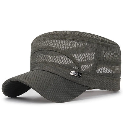 FashionSummer Men's Summer Hat Mesh Military Caps FlatTop Snapback Adjustable Baseball Cap Cadet ArmyMan Breathable Trucker Caps