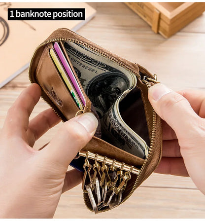 BULLCAPTAIN Genuine Leather Men's Key Card Bag High-quality Multi-function Key Box Car Key Chain Wallet Mini Card Bag Key Clip