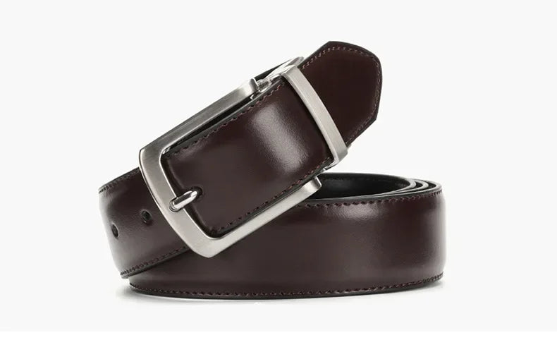 Real Genuine Leather Rotating Alloy Pin Buckle Belt for Men Unisex High Quality Cowskin Leather Cowboy Jeans Double-sided Belts