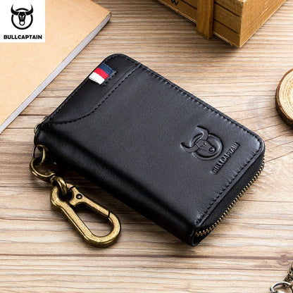 BULLCAPTAIN Genuine Leather Men's Key Card Bag High-quality Multi-function Key Box Car Key Chain Wallet Mini Card Bag Key Clip