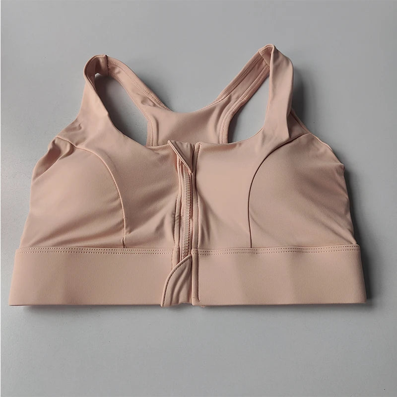 Women's High Impact Front Zipper Sports Bra Shockproof Quick Dry Yoga Top Running Vest Fitness Adjust Gym Underwear