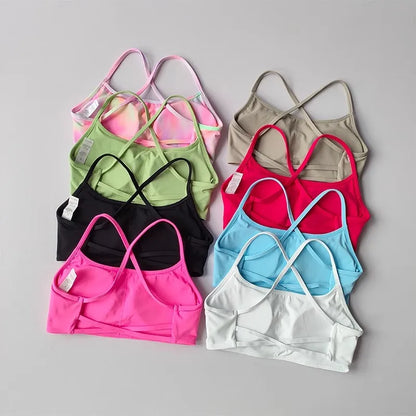 Women's Solid Color Fitness Bra Soft Cross Back Gym Sports Top with Chest Pad Push-Up Yoga Vest Sport Bra Yoga Gym Crop Top