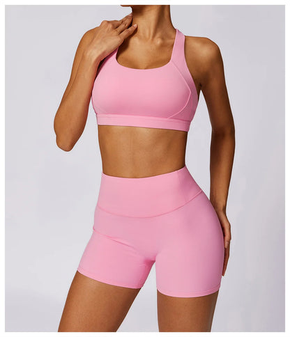 Workout Yoga Set for Women Gym Clothes Woman 2 Piece Strappy Sports Bra Butt Lifting Leggings Shorts Fitness Outfits Sportswear