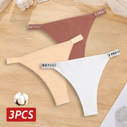 New 3Pcs/Set Cotton Brazilian Panties For Women Sexy Low-Waist Bikini Underwear Sets Solid Color Breathable Intimates Lingerie