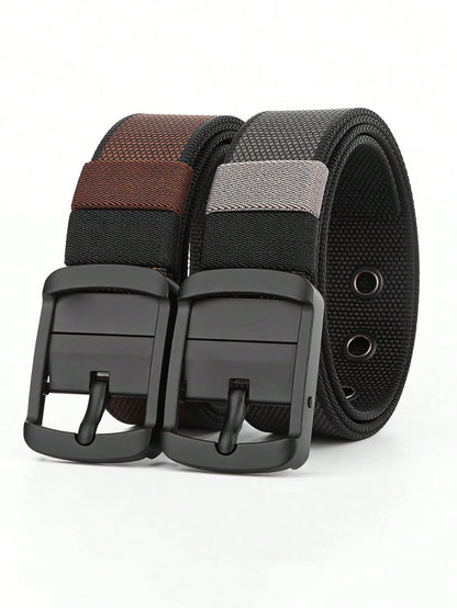 Thick double-sided nylon belt, men's casual needle buckle canvas belt, versatile workwear, jeans, pants strap, trendy