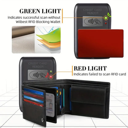 YATBEST Men's Wallet RFID Anti-Theft Brush Loose Leaf Three Fold Wallet Large Capacity With Zero Money Bag Credit Card Bag