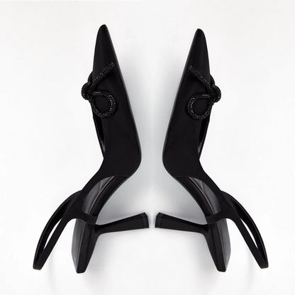 Woman High Heels Sparkly Bow Sandals Pointed Toes