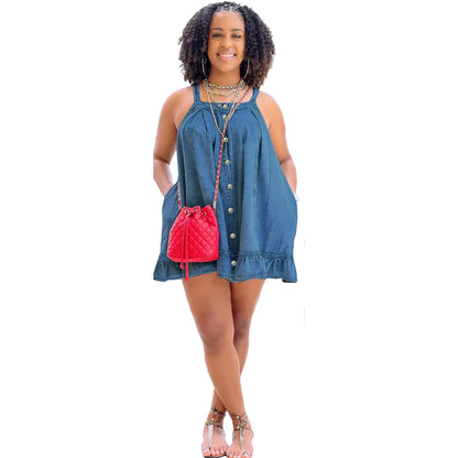 Elegant Women Denim Spaghetti Strap Dress