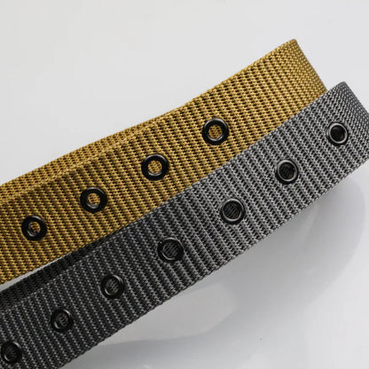 New Porous Pin Buckle Canvas Belts Men's Fashion Versatile Belt Student Youth Military Training Extended Denim Designer Belt