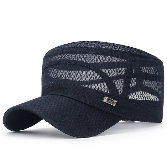 FashionSummer Men's Summer Hat Mesh Military Caps FlatTop Snapback Adjustable Baseball Cap Cadet ArmyMan Breathable Trucker Caps