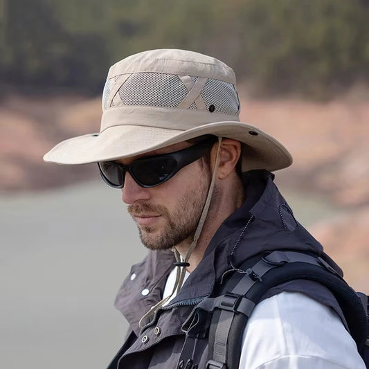 Men's Summer Spring and Autumn Sunscreen Hat Outdoor Mountaineering Fishing Hat Large Eaves Breathable Sunshade